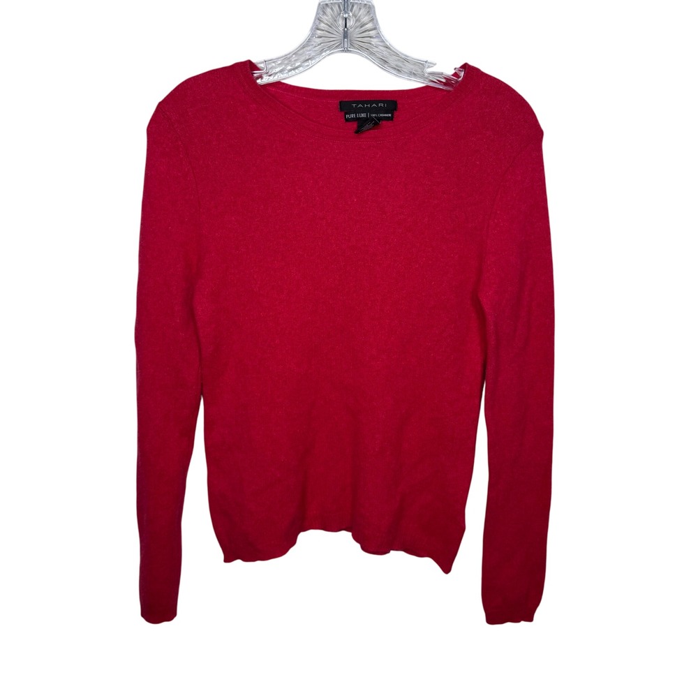 Tahari Pure Luxe 100% Cashmere Women‎ Red Long Sleeve Sweater Size S